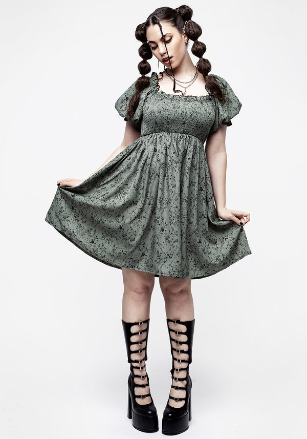 Cassie Grün Blumenmuster Mini Babydoll Kleid