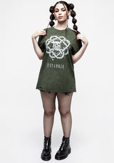 Calavera Grün Säure Waschen Unisex Abgenutzt T-Shirt