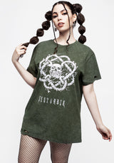 Calavera Grün Säure Waschen Unisex Abgenutzt T-Shirt