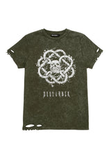 Calavera Grün Säure Waschen Unisex Abgenutzt T-Shirt