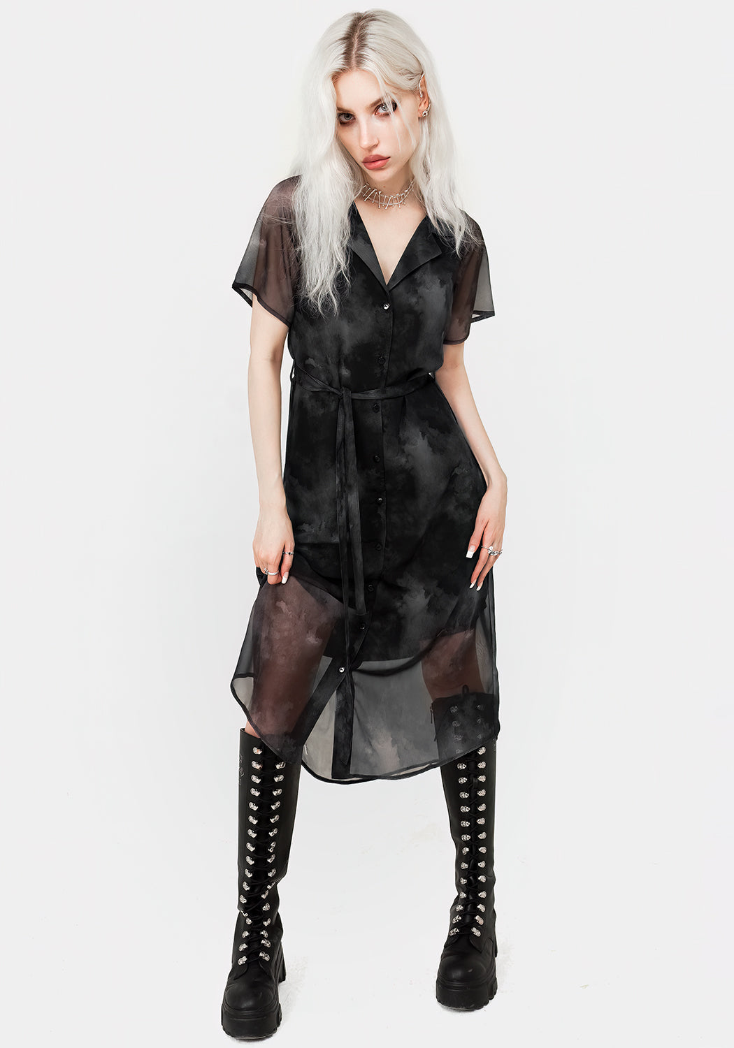 Tempest Midi Krawatte Taille Hemd Kleid