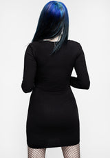 Ebony Plunging Neckline Rippe Körperbetont Mini Kleid