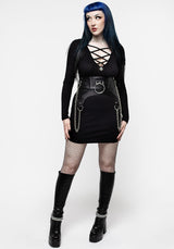 Ebony Plunging Neckline Rippe Körperbetont Mini Kleid