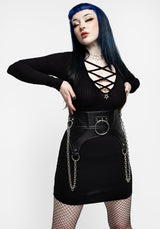 Ebony Plunging Neckline Rippe Körperbetont Mini Kleid