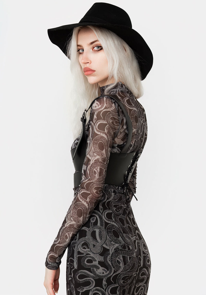 Serpente Druck Mesh Körperbetont Midi Kleid