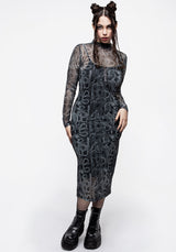 Serpente Druck Mesh Körperbetont Midi Kleid