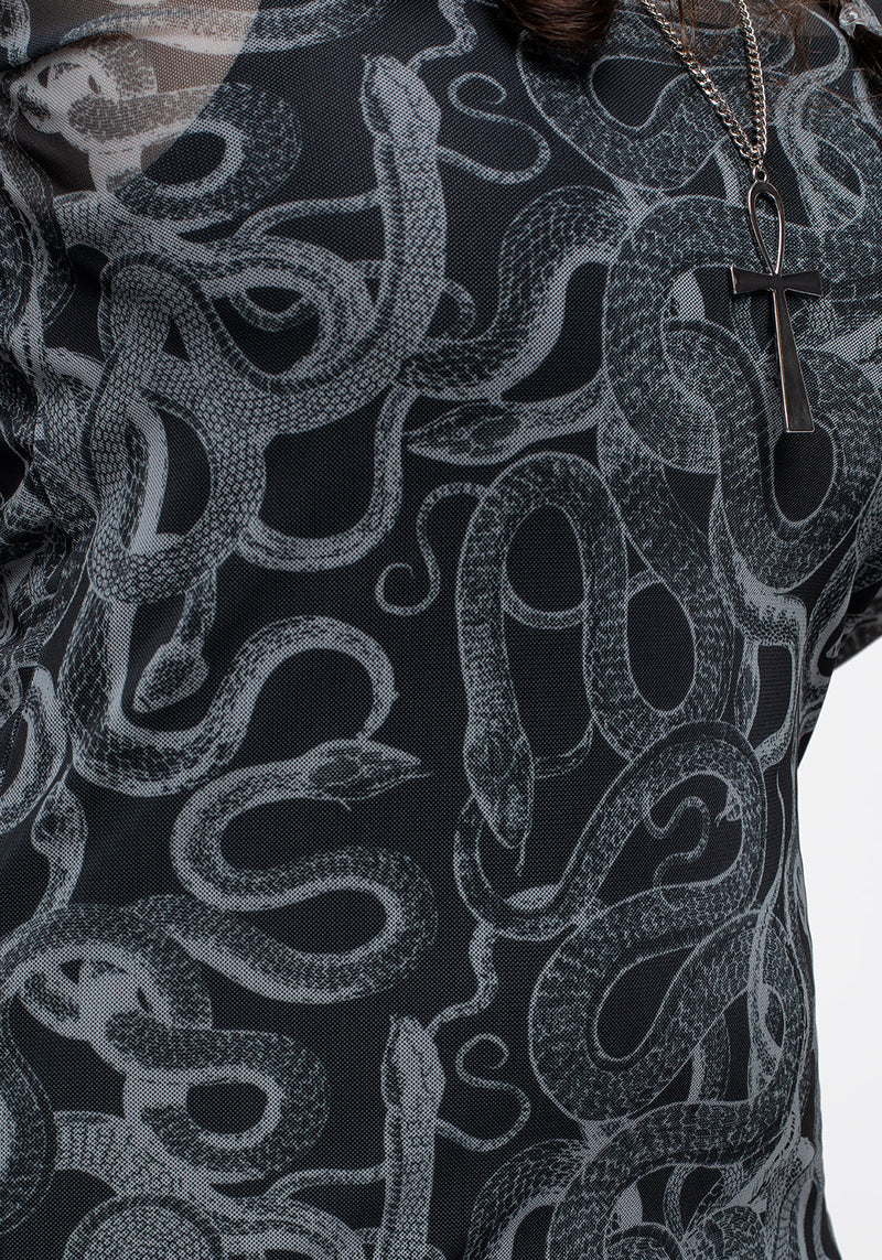 Serpente Druck Mesh Körperbetont Midi Kleid