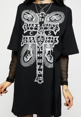 Stigmata Gelagert Netzstrumpf Ärmel T-Shirt Kleid