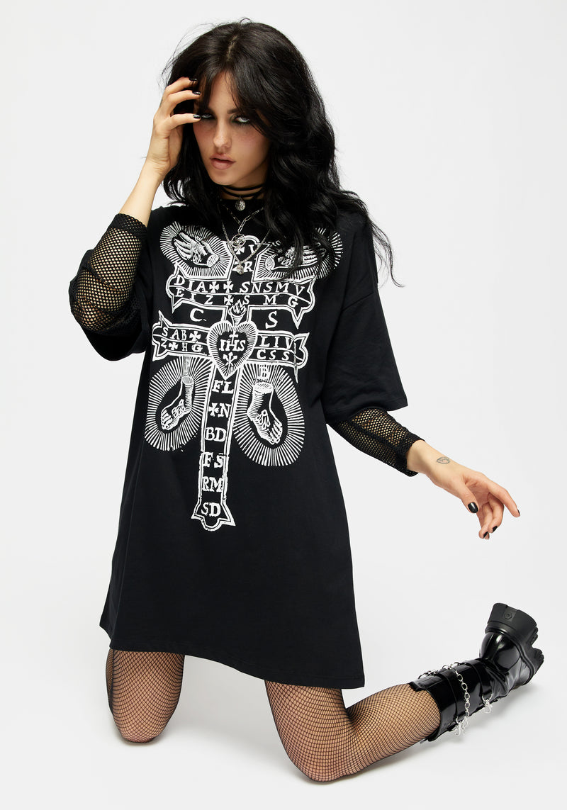 Stigmata Gelagert Netzstrumpf Ärmel T-Shirt Kleid