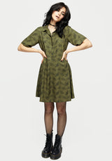 Mortmoth Druck Mini Hemd Kleid - Grün