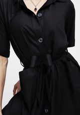 Maidenhair Midi Kurz Ärmel Hemd Kleid Mitternacht