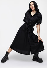 Maidenhair Midi Kurz Ärmel Hemd Kleid Mitternacht