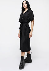 Maidenhair Midi Kurz Ärmel Hemd Kleid Mitternacht