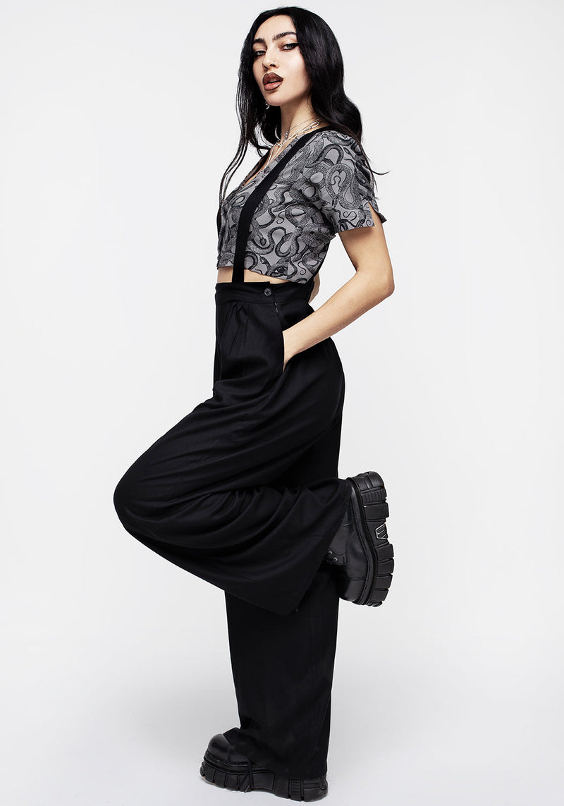 Realm Weit Bein Hosenträger Hose - Mitternacht Schwarz