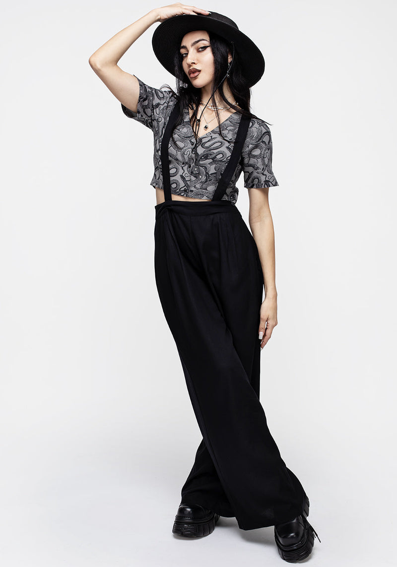 Realm Weit Bein Hosenträger Hose - Mitternacht Schwarz