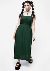 Basilisk Grün Leinen Mischung Midaxi-Kleid Kleid