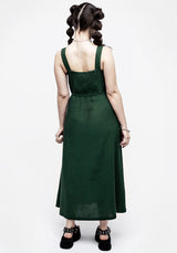 Basilisk Grün Leinen Mischung Midaxi-Kleid Kleid