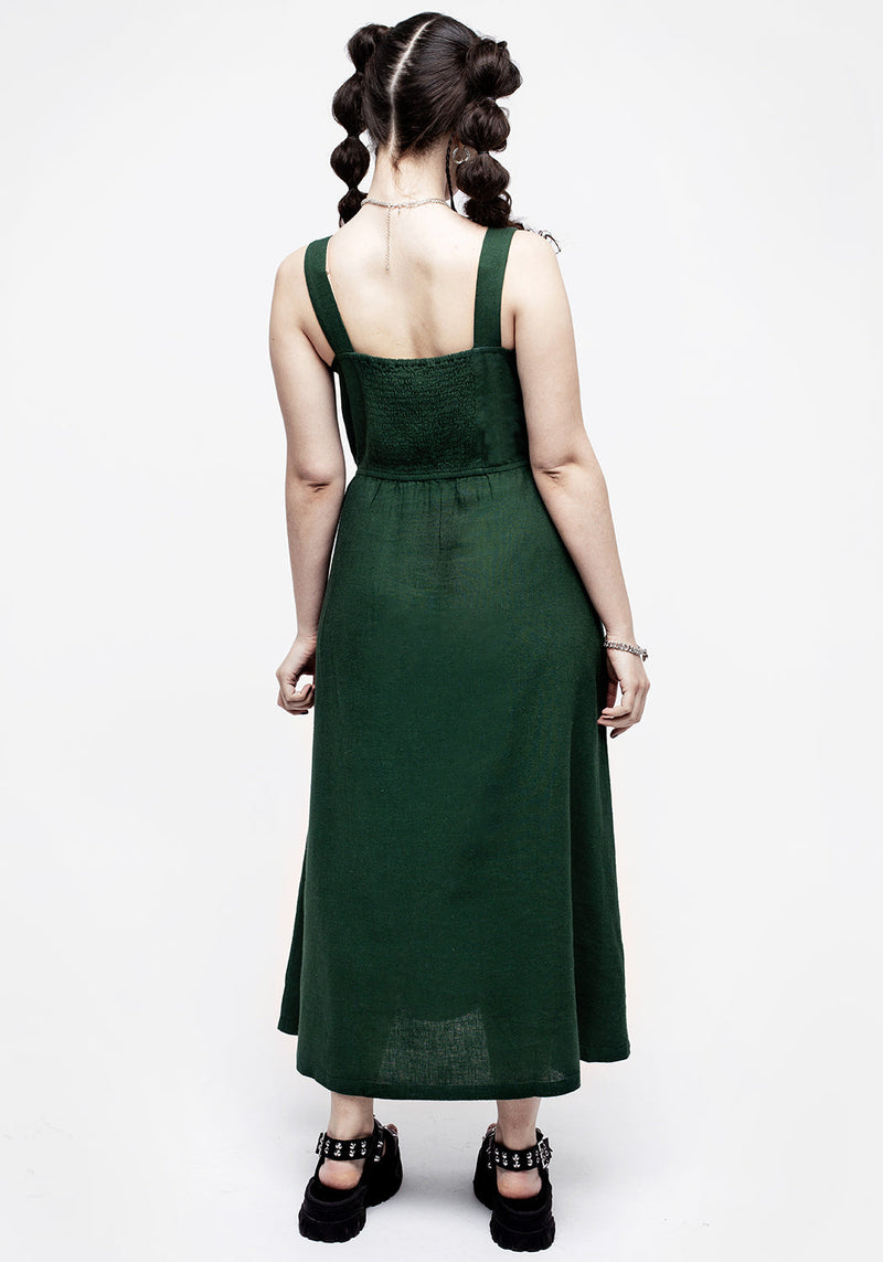 Basilisk Grün Leinen Mischung Midaxi-Kleid Kleid