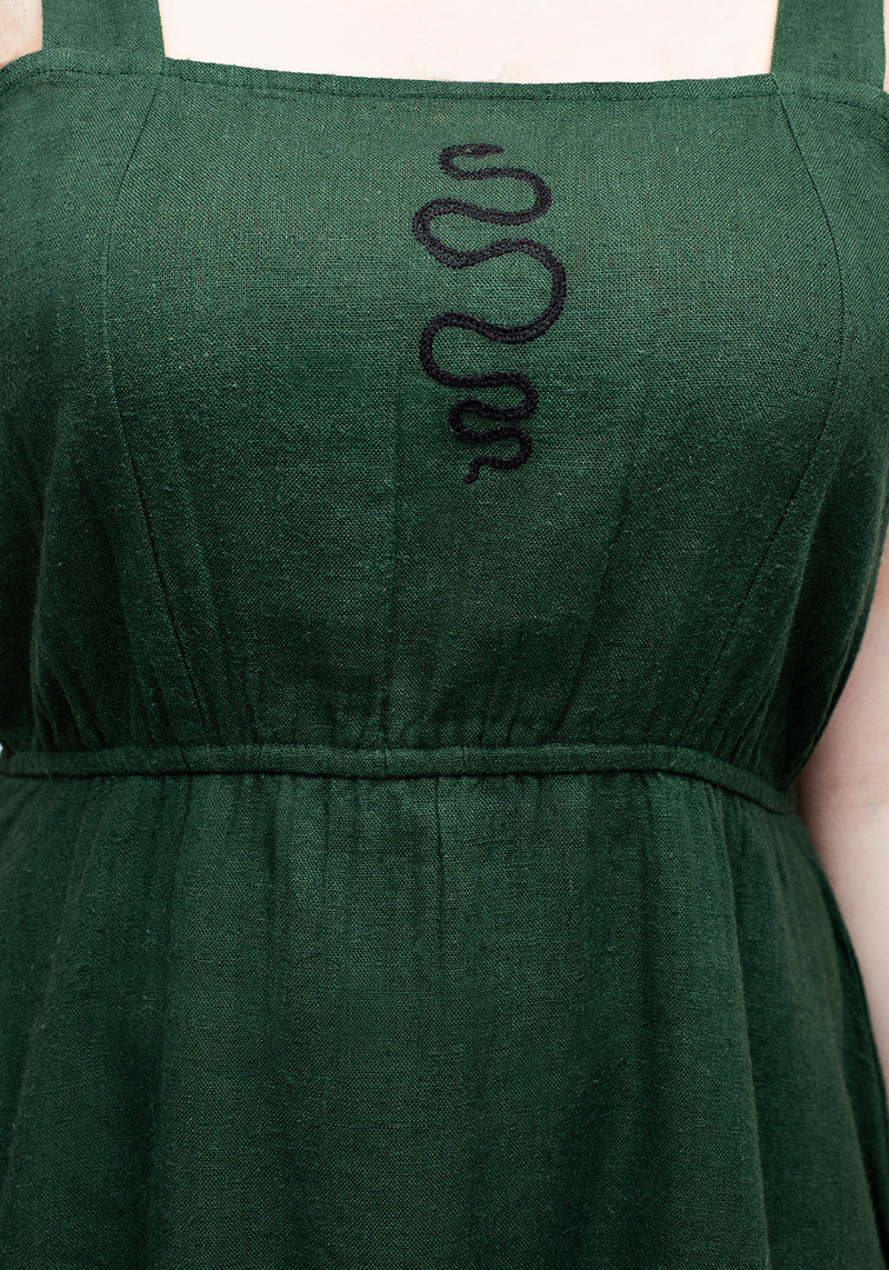 Basilisk Grün Leinen Mischung Midaxi-Kleid Kleid
