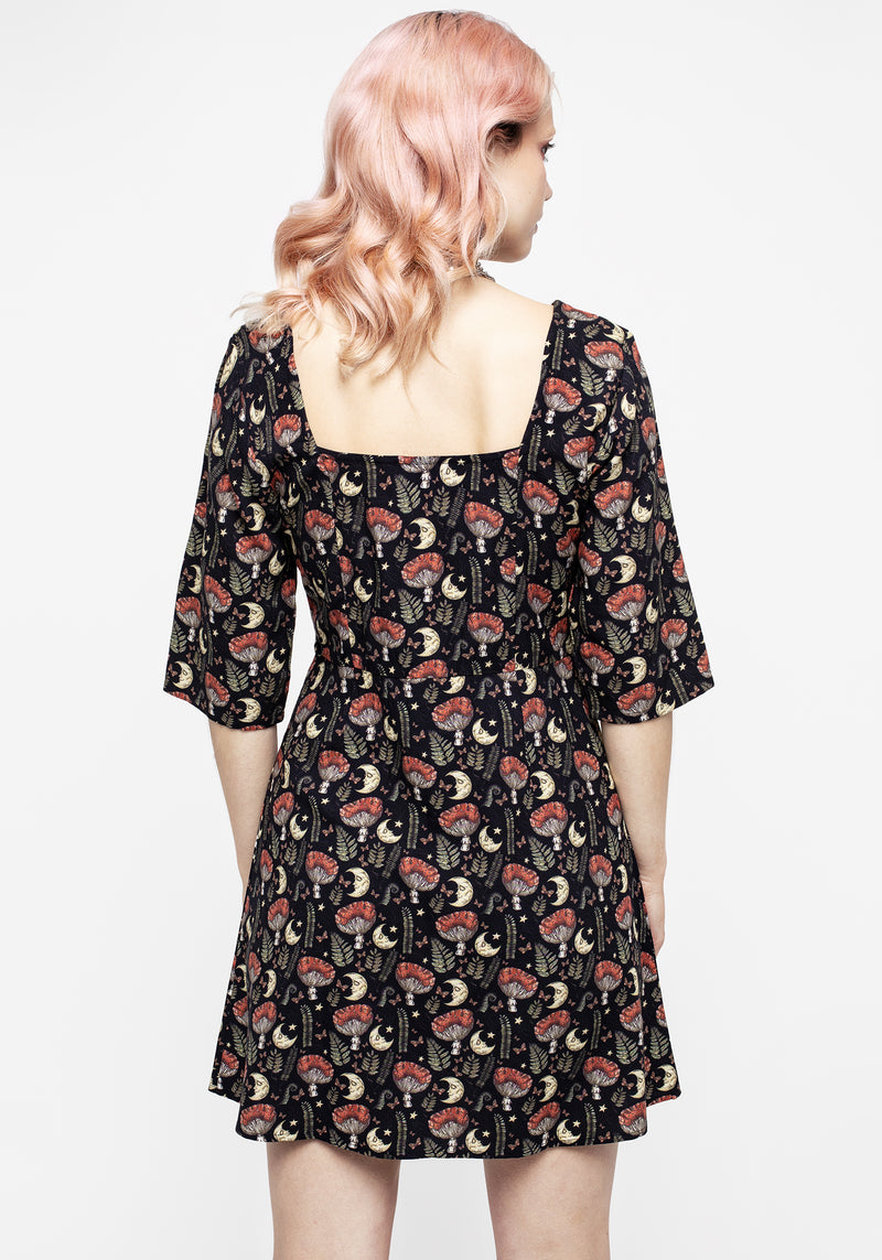 Dreamfast Pilz Mond Druck Mini Kleid