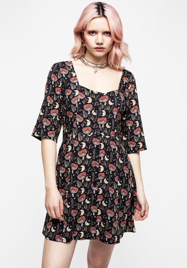Dreamfast Pilz Mond Druck Mini Kleid