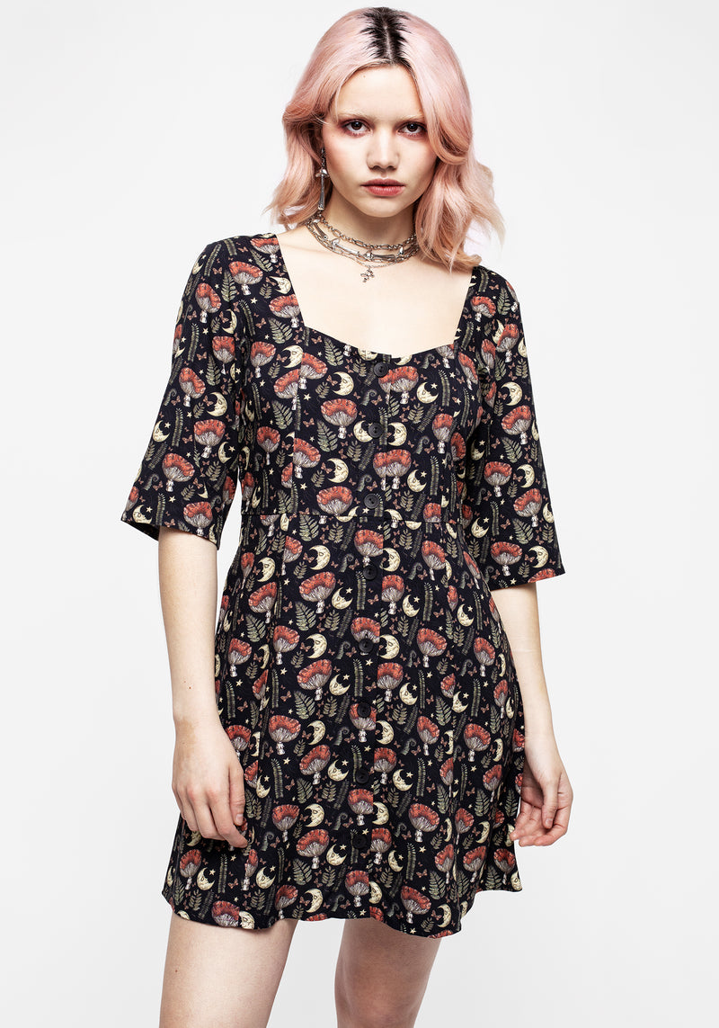Dreamfast Pilz Mond Druck Mini Kleid