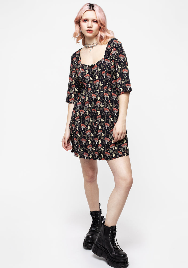 Dreamfast Pilz Mond Druck Mini Kleid