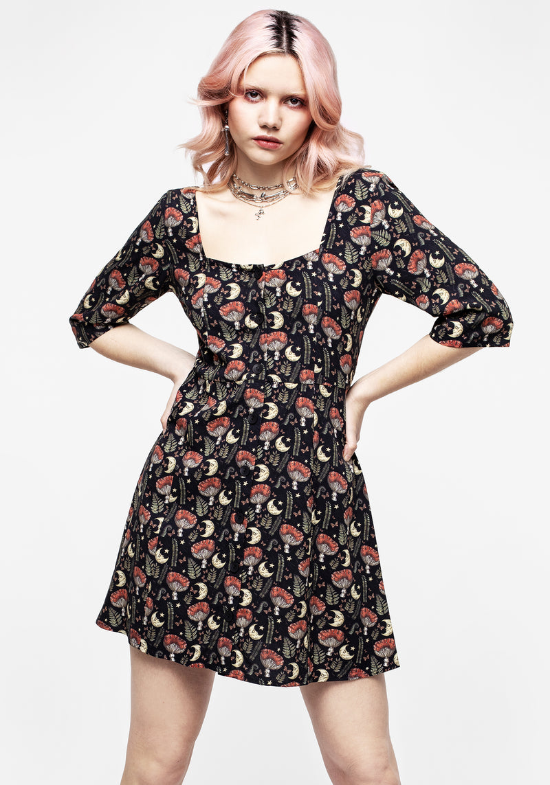 Dreamfast Pilz Mond Druck Mini Kleid