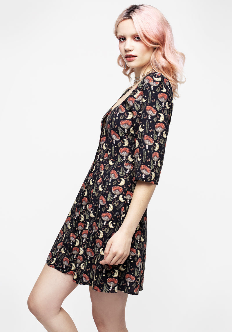 Dreamfast Pilz Mond Druck Mini Kleid