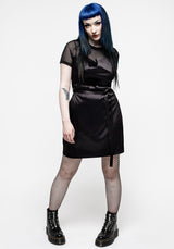 Medeina Cowl Hals Gürtel Satin Mini Kleid - Schwarz