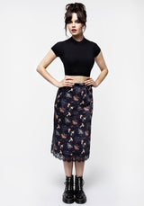 Medeina Druck Spitze Besatz Satin Midi Rock