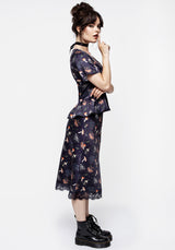 Medeina Druck Spitze Besatz Satin Midi Rock
