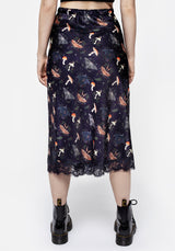 Medeina Druck Spitze Besatz Satin Midi Rock