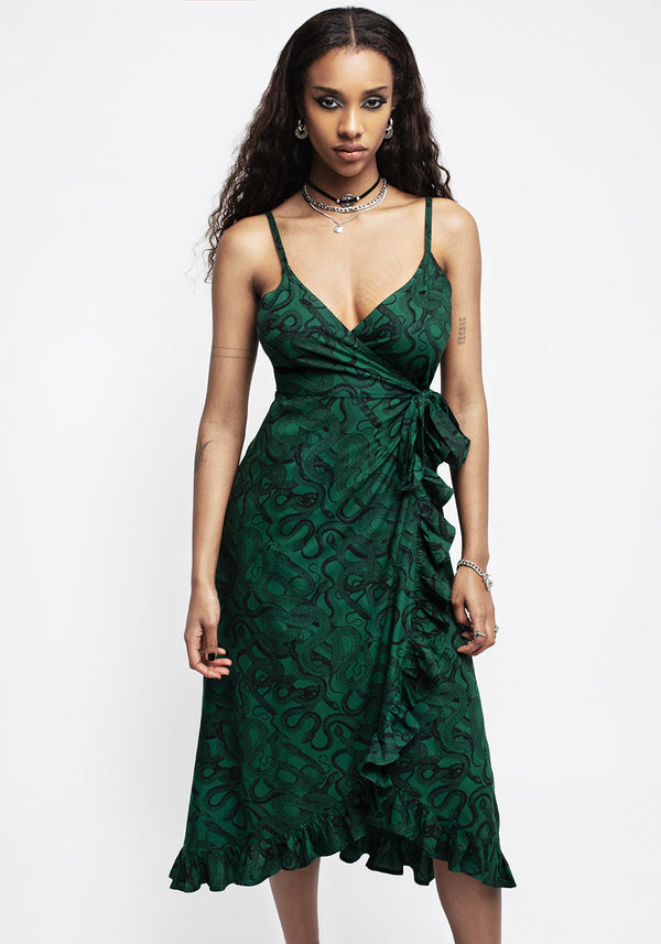 Ophidia Schlange Druck Cami Midaxi-Kleid Wickel Kleid -