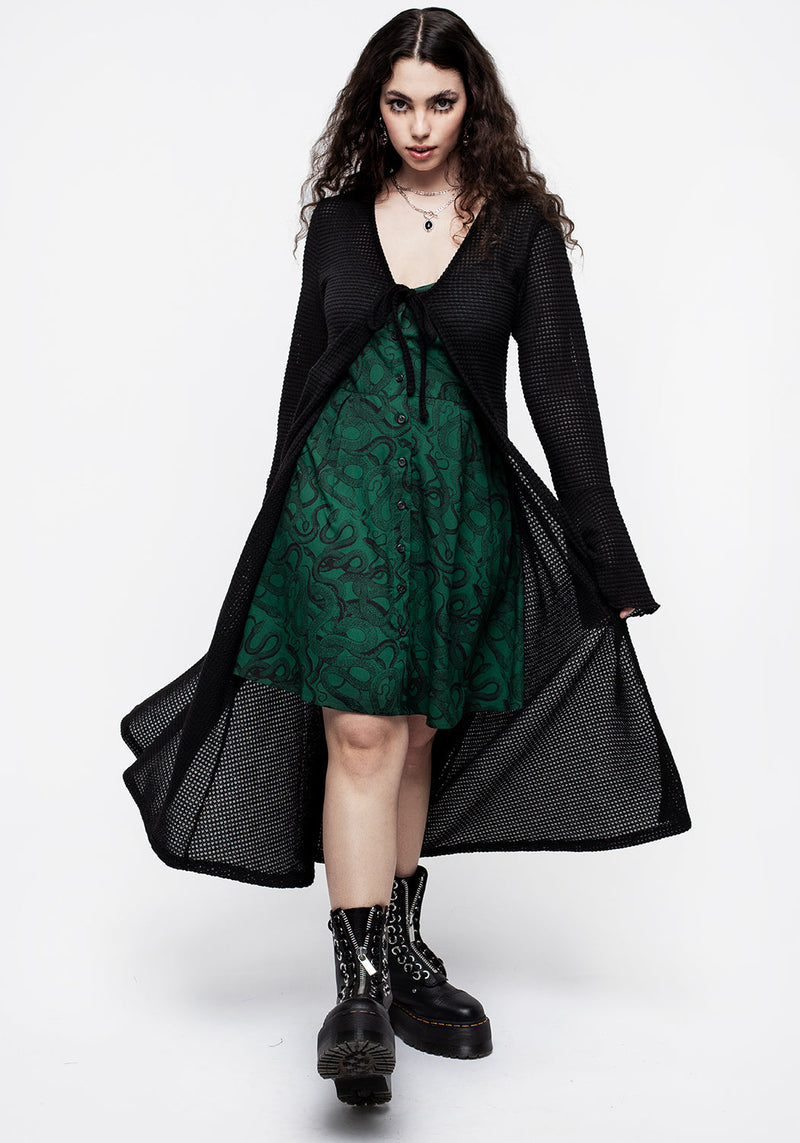Ophidia Snake Print Button Up Mini Apron Dress - Green Disturbia Ophidia Snake Print Button Up Mini Apron Dress - Green Disturbia