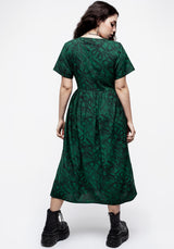 Ophidia Schlange Druck Knopf Hoch Midi Kleid -