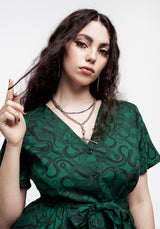 Ophidia Schlange Druck Knopf Hoch Midi Kleid -