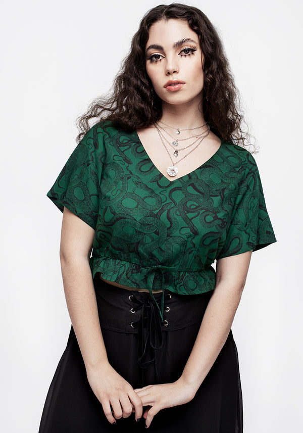 Ophidia Schlange Druck Krawatte Detail Kurz Top -