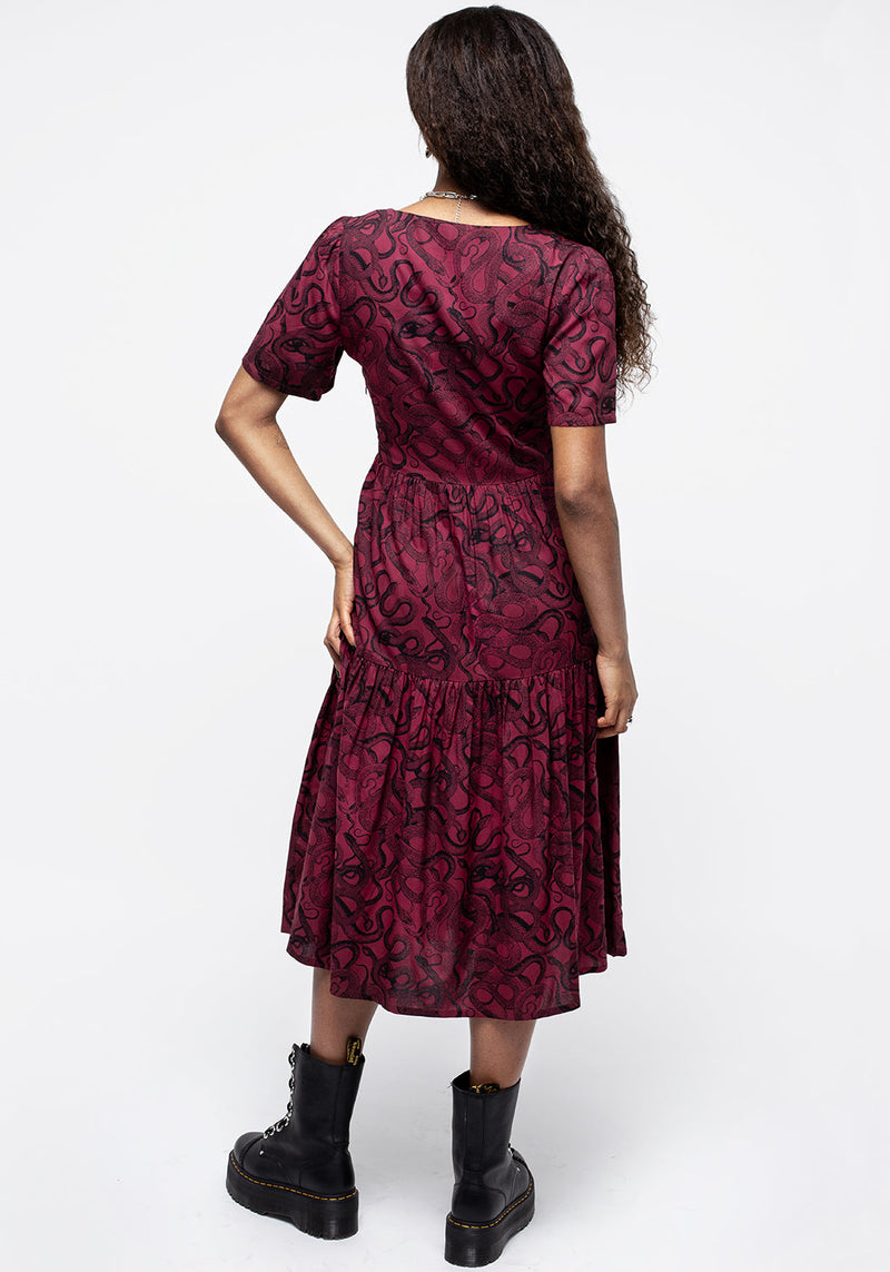 Ophidia Snakes Print Midi Dress - Red