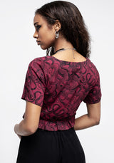 Ophidia Snakes Print Tie Detail Crop Top - Red