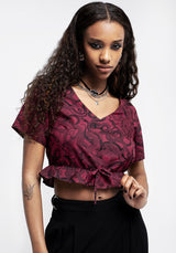Ophidia Snakes Print Tie Detail Crop Top - Red