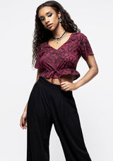 Ophidia Snakes Print Tie Detail Crop Top - Red