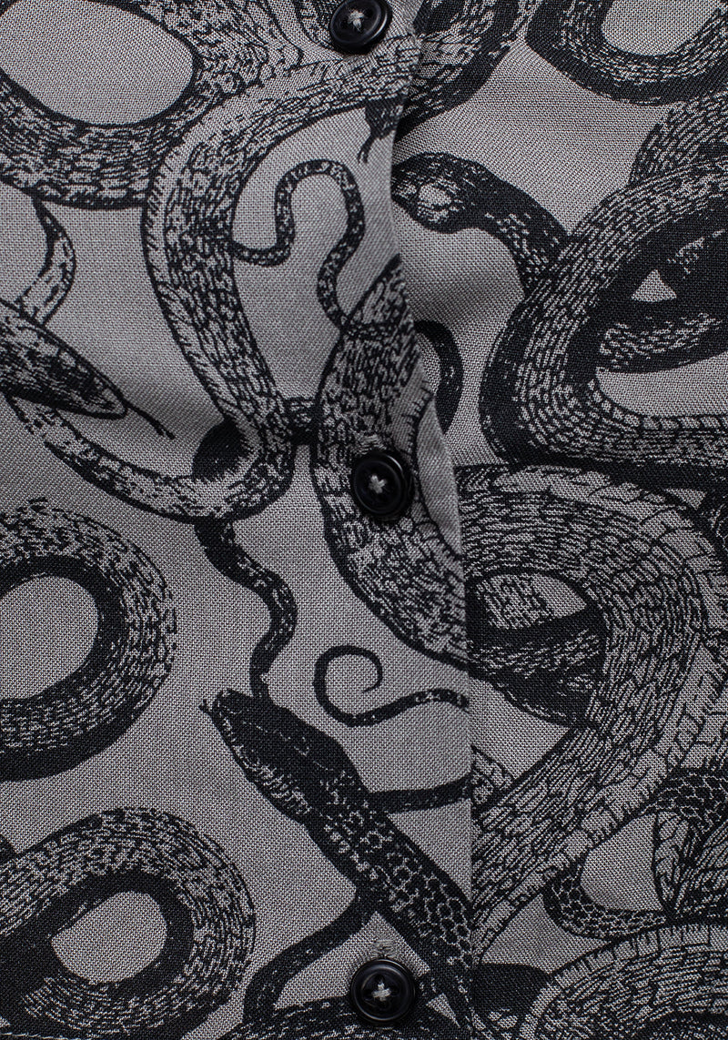 Ophidia Schlangen Druck Knopf Runter Kurz Top - Grau