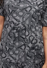 Ophidia Schlangen Druck Mini Rüsche Kleid Grau