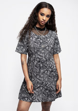 Ophidia Schlangen Druck Mini Rüsche Kleid Grau