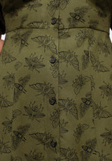Mortmoth Druck Puffärmel Ärmel Mini Kleid Grün
