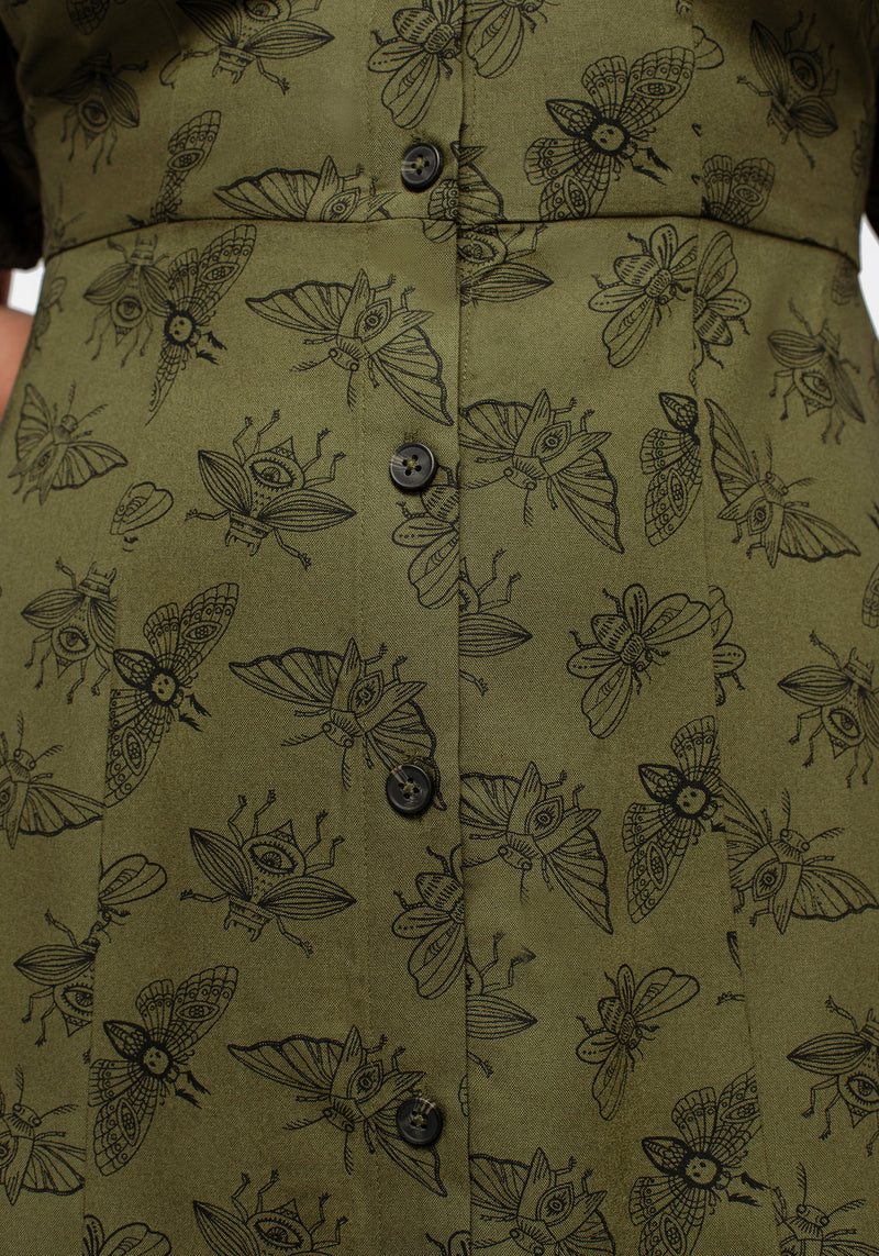 Mortmoth Druck Puffärmel Ärmel Mini Kleid Grün