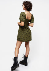 Mortmoth Druck Puffärmel Ärmel Mini Kleid Grün