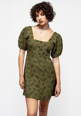 Mortmoth Druck Puffärmel Ärmel Mini Kleid Grün