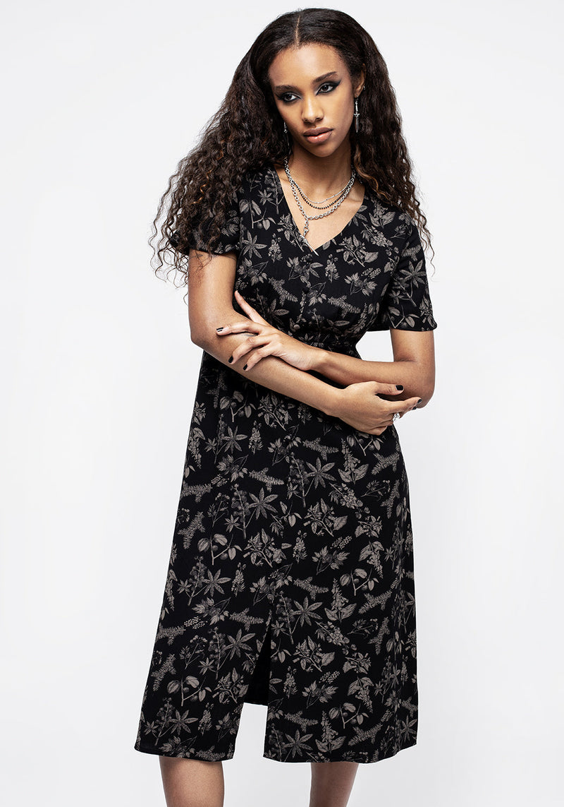 Poisonous Pflanzen Kurz Ärmel Midi Kleid